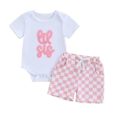 JLKGICF Toddler Baby Girl Clothes Summer Short Sleeve Letter Shirt Casual Shorts Big Sister Little Sister Matching Outfits (White Lil Sis, 6-12 Months)