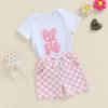 JLKGICF Toddler Baby Girl Clothes Summer Short Sleeve Letter Shirt Casual Shorts Big Sister Little Sister Matching Outfits (White Lil Sis, 6-12 Months) view 3