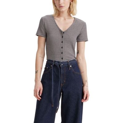 Levi's Women's Muse Short Sleeve Tee Shirt, (New) Vanilla Stripe Caviar, XX-Large