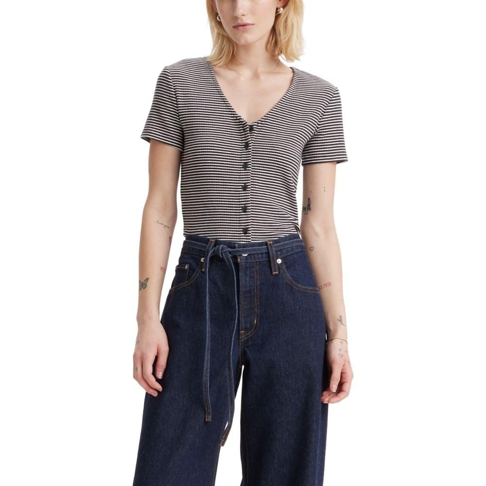 Levi's Women's Muse Short Sleeve Tee Shirt, (New) Vanilla Stripe Caviar, XX-Large