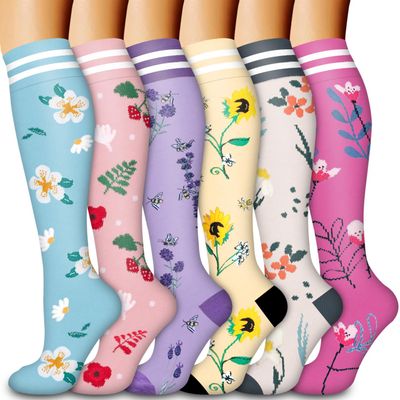 Bluemaple Compression Socks for Women & Men Circulation (6 Pairs) 15-20 mmHg is Best Support for Athletic Running Cycling