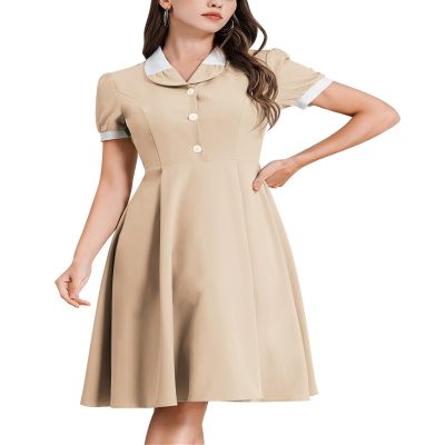 1950s Dresses for Women 50s Retro Dress Short Sleeve Swing Cocktail 50s Style Dresses Rockabilly Vintage A Line Midi Summer Tea Dress Party Evening Prom Gown Plus Size Apricot XL