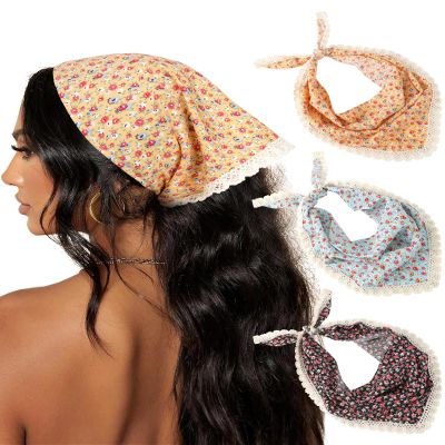 AWAYTR 3Pcs Hair Bandanas Head Kerchief for Women Girls Tie-Back Boho Hair Scarf Headband Bandana Triangle Head Scarf (Black/Pink/White)