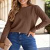 SHEWIN Womens Sweaters Casual Crewneck Long Sleeve Shirts Loose Lightweight Knit Pullover Sweater Fall Clothes for Women 2025,US 4-6(S),Coffee view 4