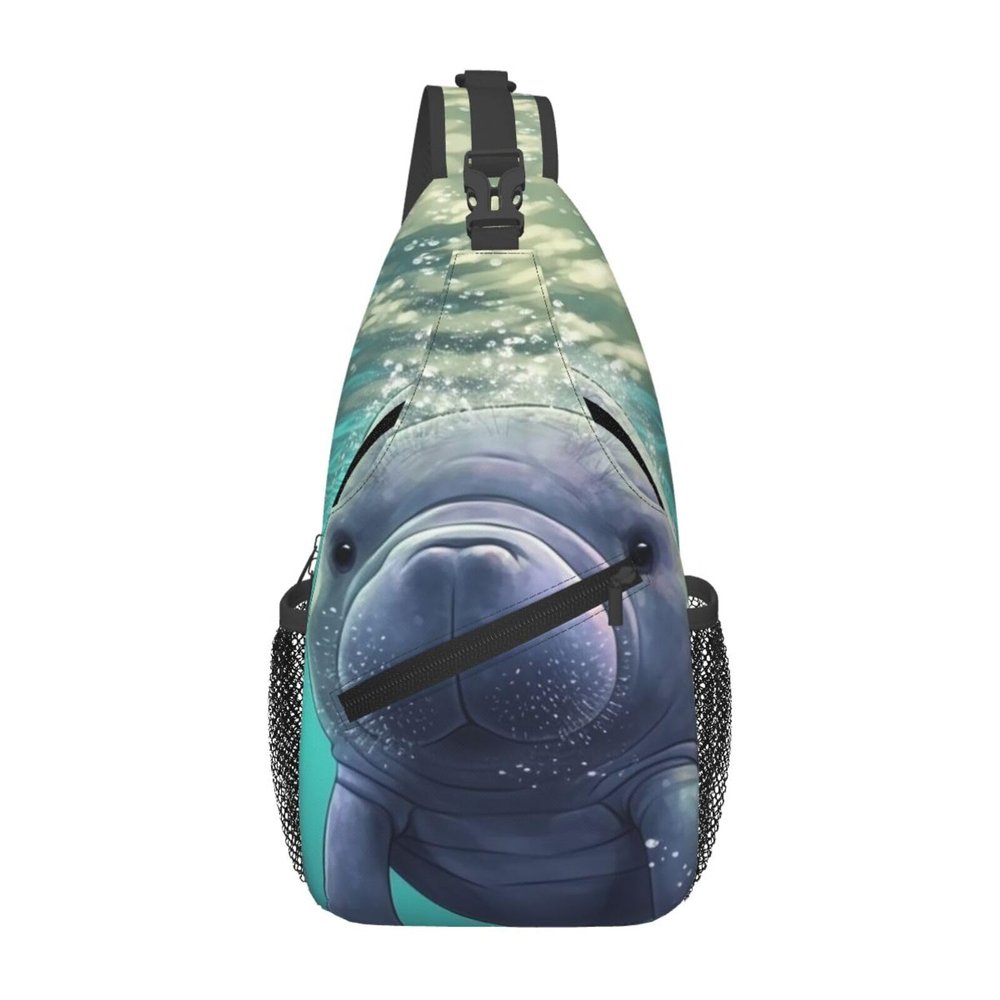 HJTRW Cute Sea Animal Manatee Sling Bag Backpack For Men Cross Chest Bag Crossbody Shoulder Bag Travel Hiking Daypack