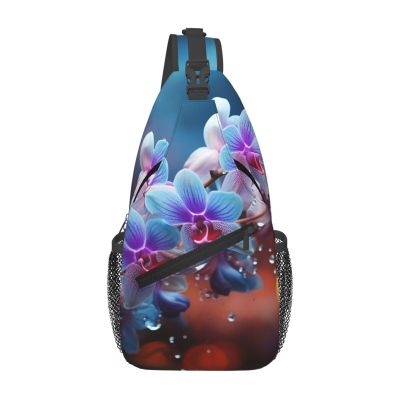 HJTRW Colorful Orchids Flower Sling Bag Backpack For Men Cross Chest Bag Crossbody Shoulder Bag Travel Hiking Daypack