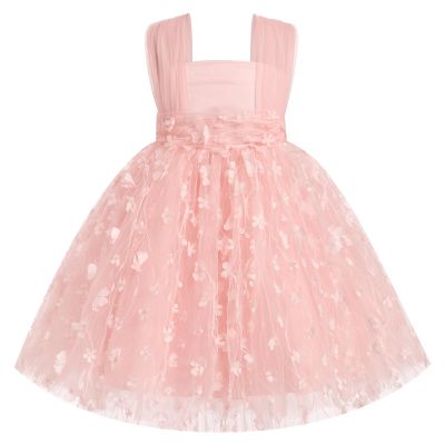 Toddler 3D Flower Tulle Tutu Dress Baby Girls Sleeveless Flower Birthday High Low Christening Formal Pageant Wedding Princess Party Dresses Cake Smash Outfit for Photo Shoot Pink Floral 18-24 Months