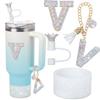 foci cozi Letter Charms for Stanley Cup Handle,Silicone Boot Accessories Charms for Stanley Cup 40oz 30oz,Crown Straw Cover Topper & Diamond Sticker(V)
