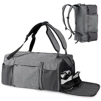 Kookoomia Gym Bag for Men with Shoes Compartment and Wet Pocket Convertible Duffle Bag and Gym Backpack Waterproof Sports Bags for Men with 2 Bottle Holders Multipurpose Weekender Overnight Bag - Grey