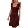Ruffle Dress for Women Cap Sleeve U Neck Sundress Sexy Ribbed Mini Dress Solid Color Flowy Party Dress for LadiesLargeCoffee view 1