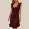 Ruffle Dress for Women Cap Sleeve U Neck Sundress Sexy Ribbed Mini Dress Solid Color Flowy Party Dress for LadiesLargeCoffee view 2