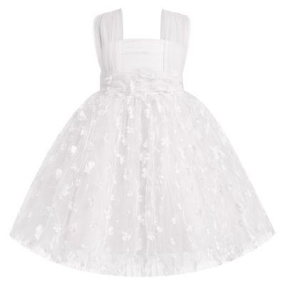 Toddler 3D Flower Tulle Tutu Dress Baby Girls Sleeveless Flower Birthday High Low Christening Formal Pageant Wedding Princess Party Dresses Cake Smash Outfit for Photo Shoot White Flower 2-3 Years