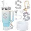 Letter Charms for Stanley Cup Handle,Silicone Boot Accessories Charms for Stanley Cup 40oz 30oz,Crown Straw Cover Topper & Diamond Sticker(S)