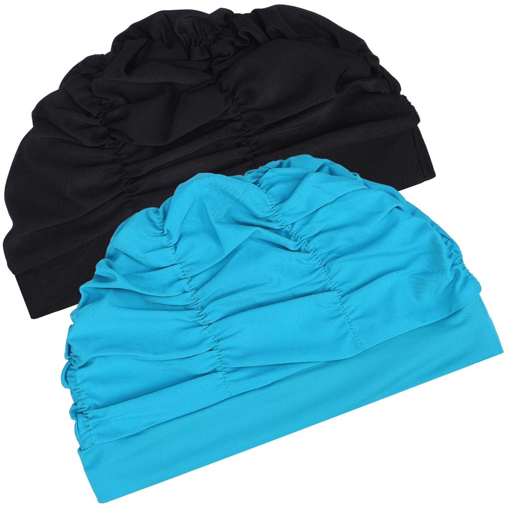 POPETPOP 2pcs Elastic Swim Caps for Hair Unisex Adult Swim Hats and Breathable Comfortable Fit for Men and Women Protects Hair While Swimming