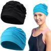 POPETPOP 2pcs Elastic Swim Caps for Hair Unisex Adult Swim Hats and Breathable Comfortable Fit for Men and Women Protects Hair While Swimming view 2