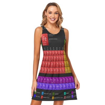ALAZA Chemistry Periodic Table Black Women Summer Dresses Casual Sleeveless Sundress with Pockets Tank Dress XL