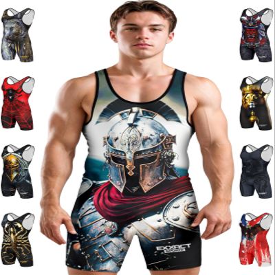 Exxact Sports Sublimated Men's Wrestling Singlet, High-Performance Powerlifting Singlet, Wrestling Singlets for Men (AS, Gladiator)