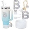 Letter for Stanley Cup Handle,Silicone Boot Accessories for Stanley Cup 40oz 30oz,Crown Straw Cover Topper & Diamond Sticker(B) view 1