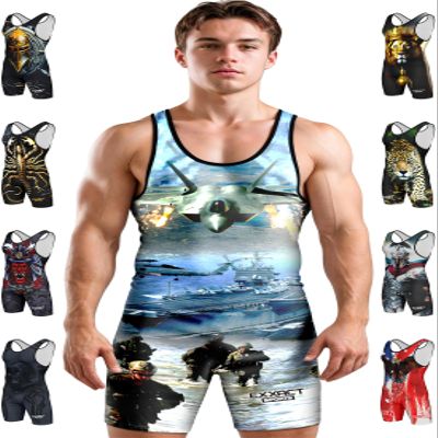 Exxact Sports Sublimated Men's Wrestling Singlet, High-Performance Powerlifting Singlet, Wrestling Singlets for Men (AM, US Army)