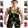 Exxact Sports Sublimated Men's Wrestling Singlet, High-Performance Powerlifting Singlet, Wrestling Singlets for Men (AS, Skull) view 1