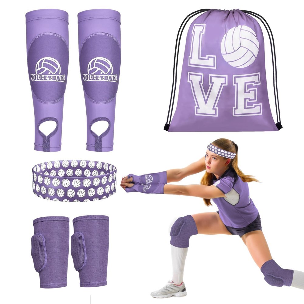 Gosodeny 6 Pcs Volleyball Accessories Volleyball Knee Pads Arm Sleeves Drawstring Bag Softball Headbands Volleyball Protection Equipment Gifts for Women Training