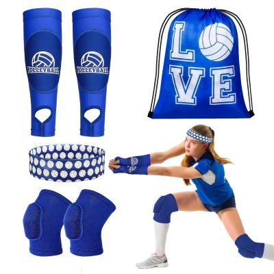 Gosodeny 6 Pcs Volleyball Accessories, Include Volleyball Knee Pads Arm Sleeves Drawstring Bag Softball Headbands Volleyball Protection Equipment Gifts