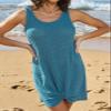 CUPSHE Women's Sleeveless Swimsuit Coverup Waffle Knit Swim Beach Cover Ups Soft Knot Mini Dress Blue Medium view 3