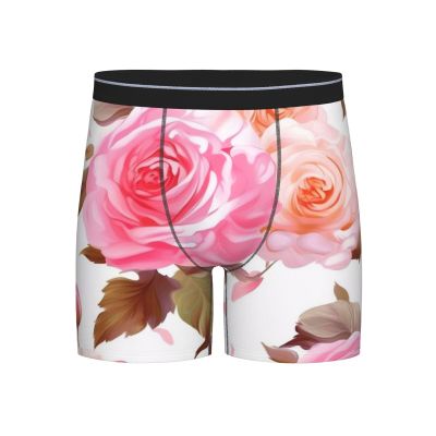 ZLYYXY Men'S Long Leg Boxers Brief Novelty Underwear Comfort Fit Moisture Wicking Breathable Floral Flower Rose, Small