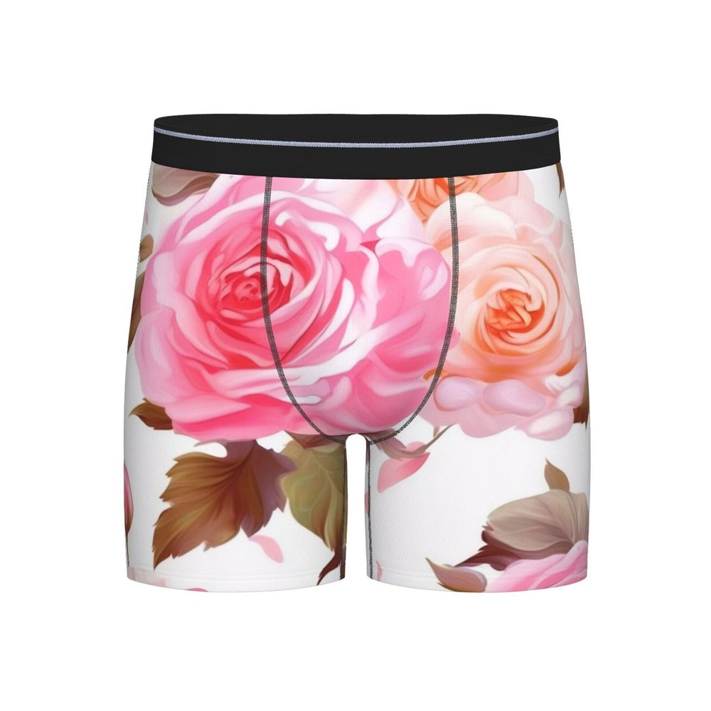 ZLYYXY Men'S Long Leg Boxers Brief Novelty Underwear Comfort Fit Moisture Wicking Breathable Floral Flower Rose, Small