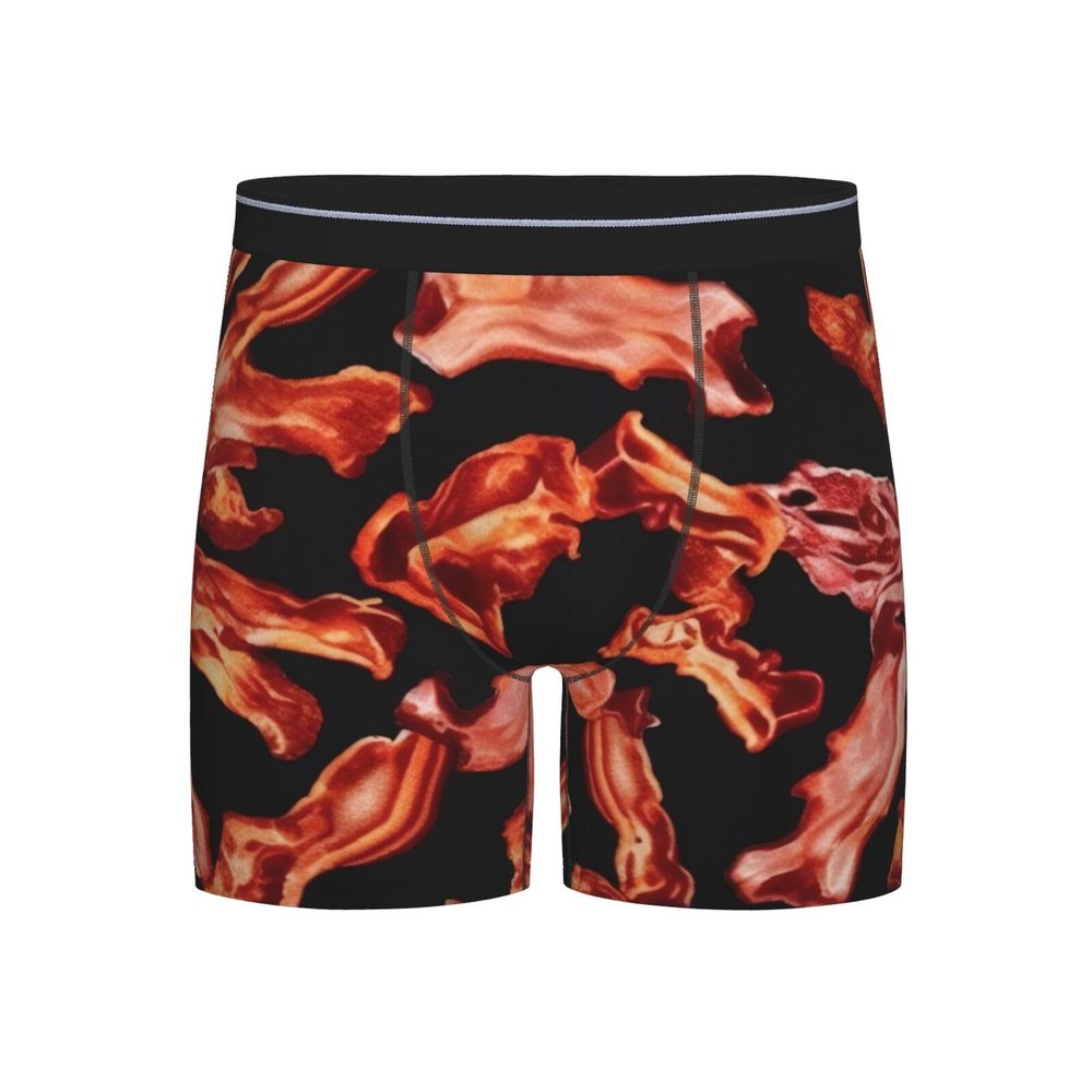 ZLYYXY Men'S Long Leg Boxers Brief Novelty Underwear Comfort Fit Moisture Wicking Breathable Bacon Pattern, XX-Large