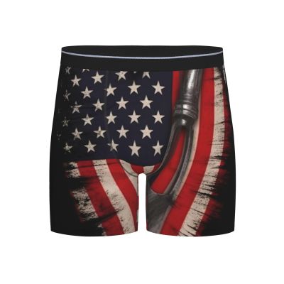 ZLYYXY Men'S Long Leg Boxers Brief Novelty Underwear Comfort Fit Moisture Wicking Breathable Firefighter Axe Red Line Flag, X-Large
