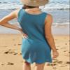 CUPSHE Women's Sleeveless Swimsuit Coverup Waffle Knit Swim Beach Cover Ups Soft Knot Mini Dress Blue Large view 2