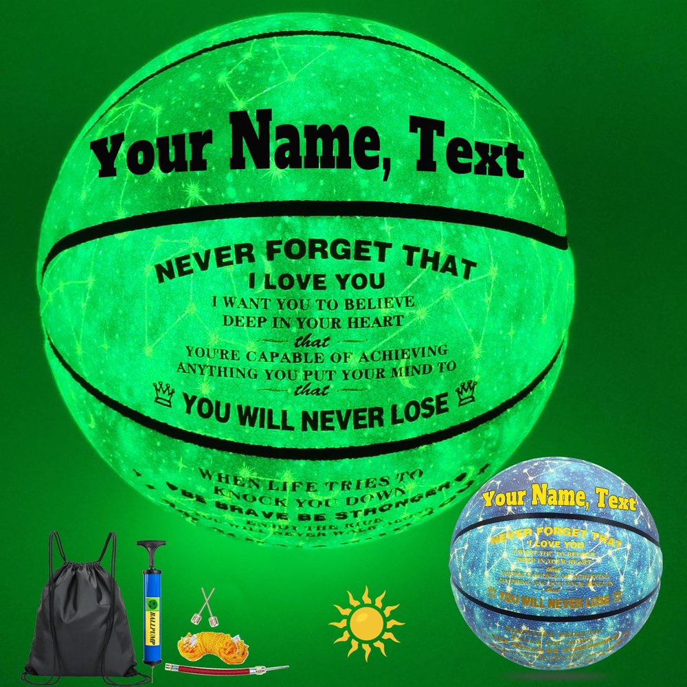 MILACHIC Personalized Basketball, Customized Glow in The Dark Basketball Gift, Glowing Basketballs Blue Size 7(29.5") Indoor Outdoor