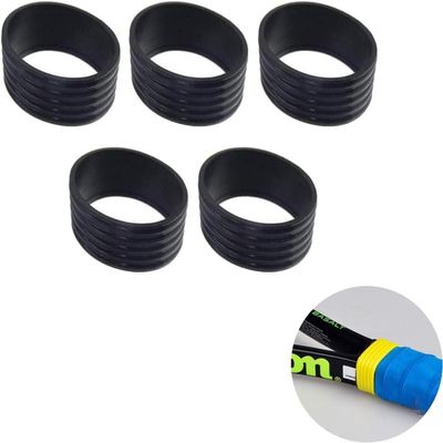 5Pcs Black Tennis Racket Handle Rubber Ring Stretchy Tennis Racquet Band Overgrips, Racket Grips Racquet Accessories