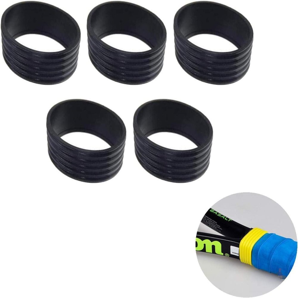 5Pcs Black Tennis Racket Handle Rubber Ring Stretchy Tennis Racquet Band Overgrips, Racket Grips Racquet Accessories