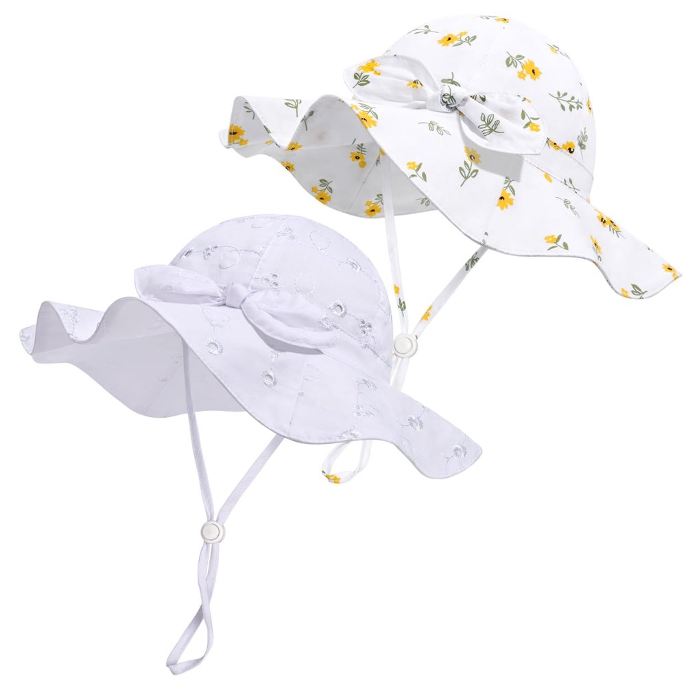 Baby Girl Sun Hat with UPF 50+ Outdoor Adjustable Beach Hat with Wide Brim Bucket Hats (2-3)