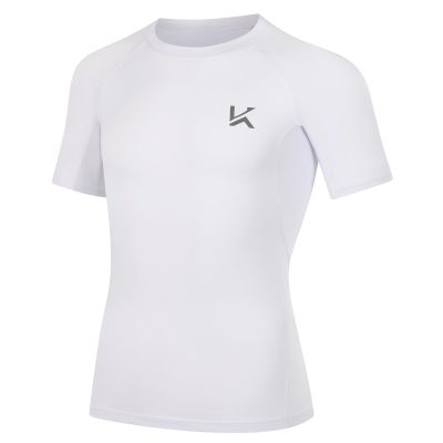 Konrunppy Boys Compression Shirts Short Sleeve Youth Kids Football Basketball Undershirt Qucik Dry Athletic Workout T-Shirt (White,Medium)
