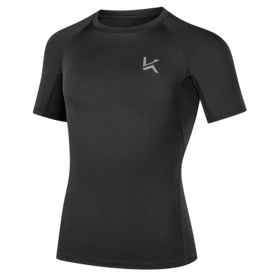 Konrunppy Boys Compression Shirts Short Sleeve Youth Kids Football Basketball Undershirt Qucik Dry Athletic Workout T-Shirt (Black,Medium)