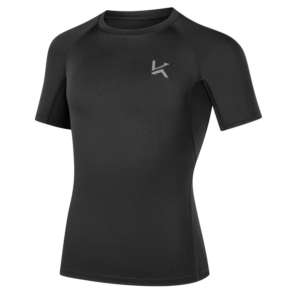 Konrunppy Boys Compression Shirts Short Sleeve Youth Kids Football Basketball Undershirt Qucik Dry Athletic Workout T-Shirt (Black,Medium)