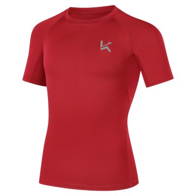 Konrunppy Boys Compression Shirts Short Sleeve Youth Kids Football Basketball Undershirt Qucik Dry Athletic Workout T-Shirt (Red,Medium)