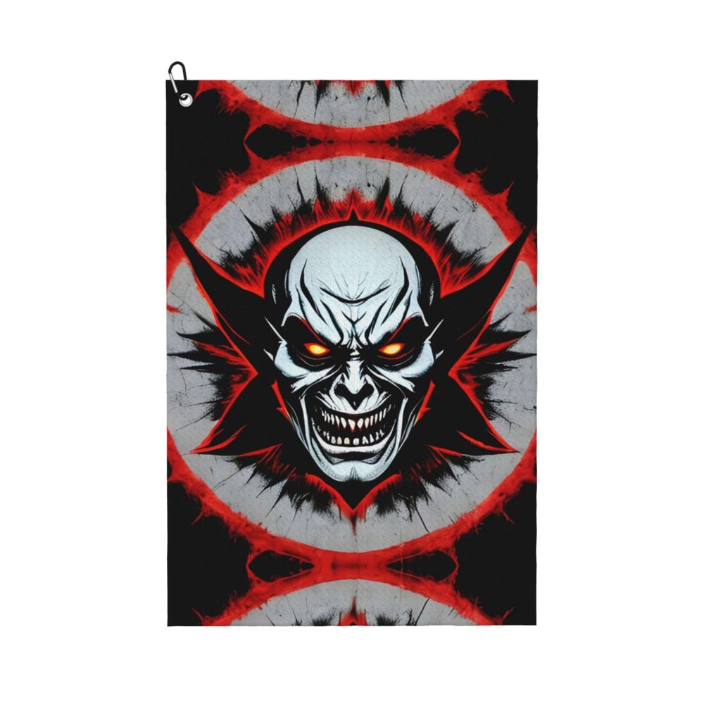 Red and Black Evil Ghost Golf Exercise Towel - Soft, Breathable, and Quick-Drying for Gym, Sports, Yoga, and More - 24x16in