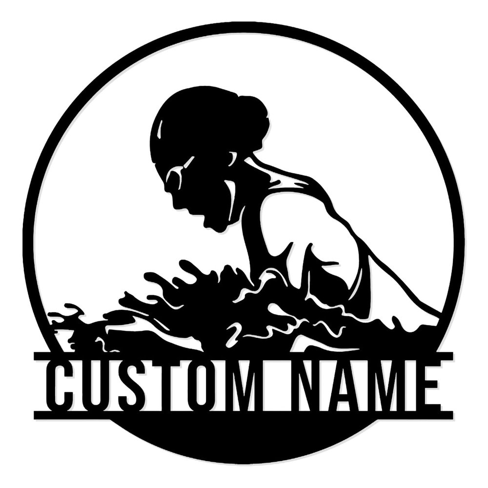 MeigoArt Custom Swimmer Metal Wall Art, Personalized Swimming Name Sign - Swim Sport Club Metal Sign Wall Art Decor, Swimming Gifts, Swimmer Name Sign, Swimming Metal Wall Art (Style-3)
