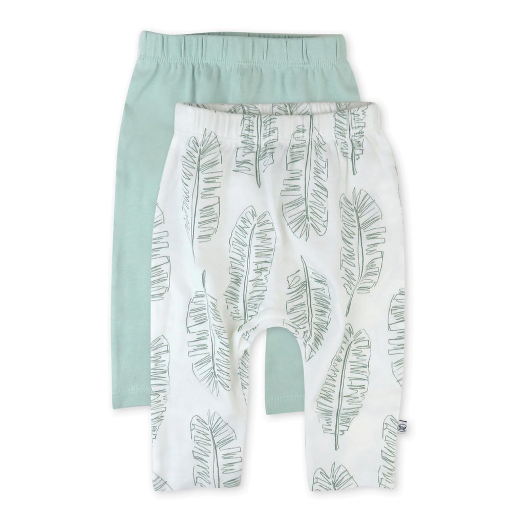 HonestBaby Multipack Harem Pants Roomy Fit Pull on Bottoms 100% Organic Cotton for Infant Baby Boys, Girls, Unisex, 2-Pack Jumbo Leaf Sage, 12 Months