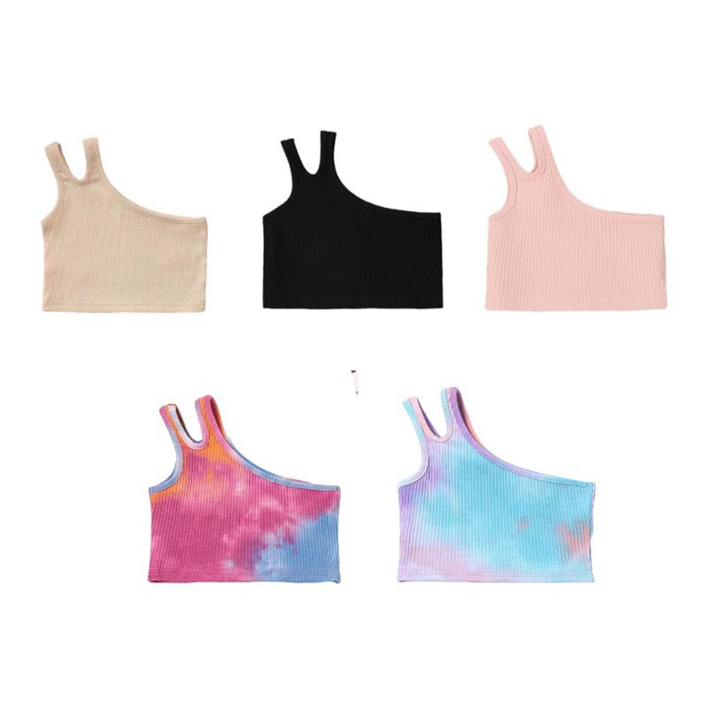 Baby Girls Dance Tank Top One Shoulder Racerback Tie Dye Crop Tank Top Sleeveless Sports Dance Top (Pink, 4-5 Years)