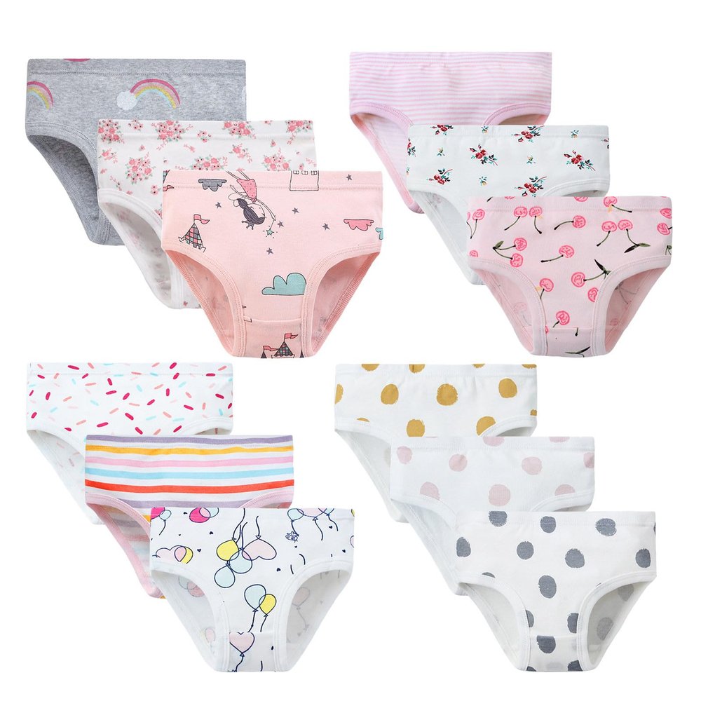 Toddler Girls' Organic Cotton Underwear Cartoon Pattern Briefs Undies Soft Comfortable Breathable (Pink, 18-24 Months)