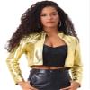 Allegra K Cropped Jacket Women Disco Outfits Metallic Stand Collar Party Club Long Sleeve Crop Jackets Medium Gold