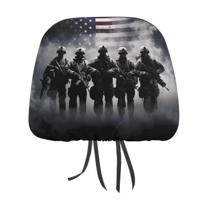Grunge American Army Soldiers with Flag Universal Car Headrest Cover Car Seat Head Rest Protector Fit All Car Interior Auto Accessories 2 PCS