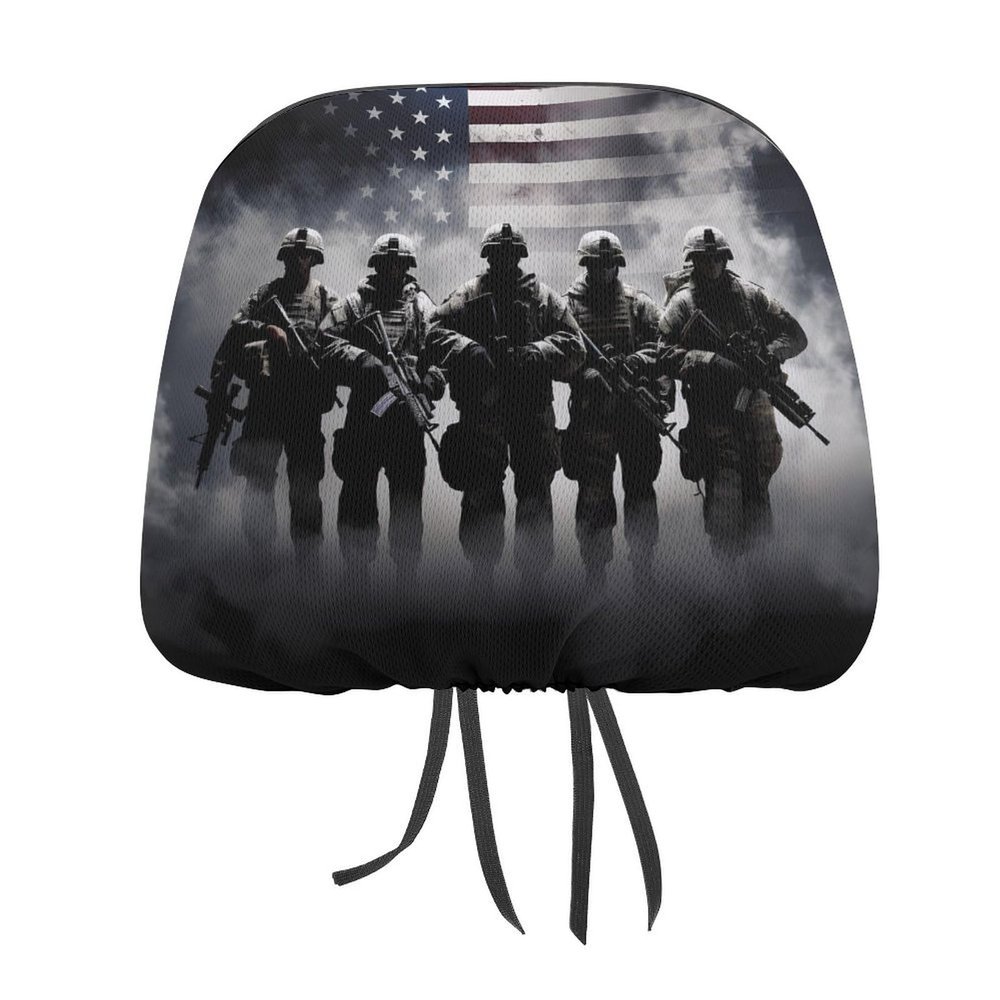 Grunge American Army Soldiers with Flag Universal Car Headrest Cover Car Seat Head Rest Protector Fit All Car Interior Auto Accessories 2 PCS