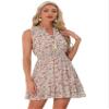 Allegra K Floral Dresses for Women's Sleeveless V Neck Sleeveless Smocked Waist Ruffle Mini Dress Medium Pink view 1