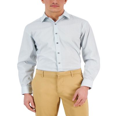 Alfani Men's Regular Fit 2 Way Honeycomb Dress Shirts White Blue 14 14 5 32 33, Small